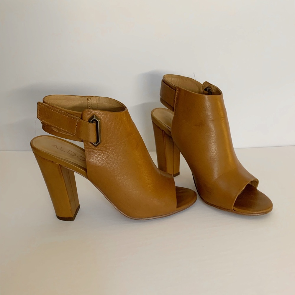 Tan Peep-toe Booties